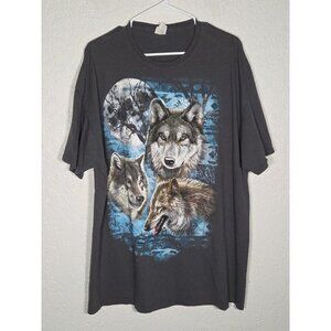 Wolf Graphic T Shirt FOTL HD Cotton 2XL Gray Outdoors Wilderness Y2K Nature